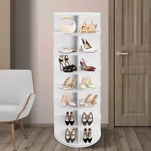 Rotating Shoe Rack Tower 7 Tier Organizer, Revolving 360 White Shoe Rack Storage - Picture 1 of 16