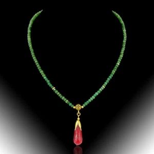 OPERHAUS EDLE SMARAGD HALSKETTE KETTE MIT RUBIN ANHÄNGER NEU NV111 - Bild 1 von 3