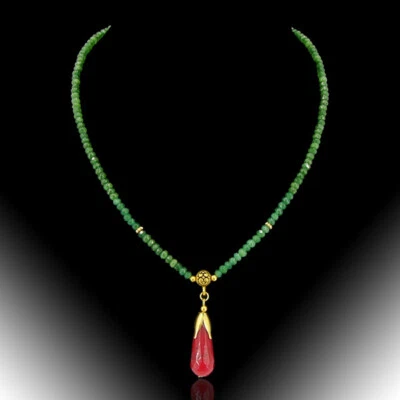 OPERHAUS EDLE SMARAGD HALSKETTE KETTE MIT RUBIN ANHÄNGER NEU NV111 - Bild 1 von 3