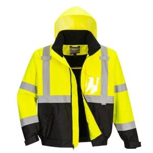 Portwest US364 Hi Vis Premium 2-in-1 Bomber Hooded Waterproof Safety Jacket ANSI - Picture 1 of 5