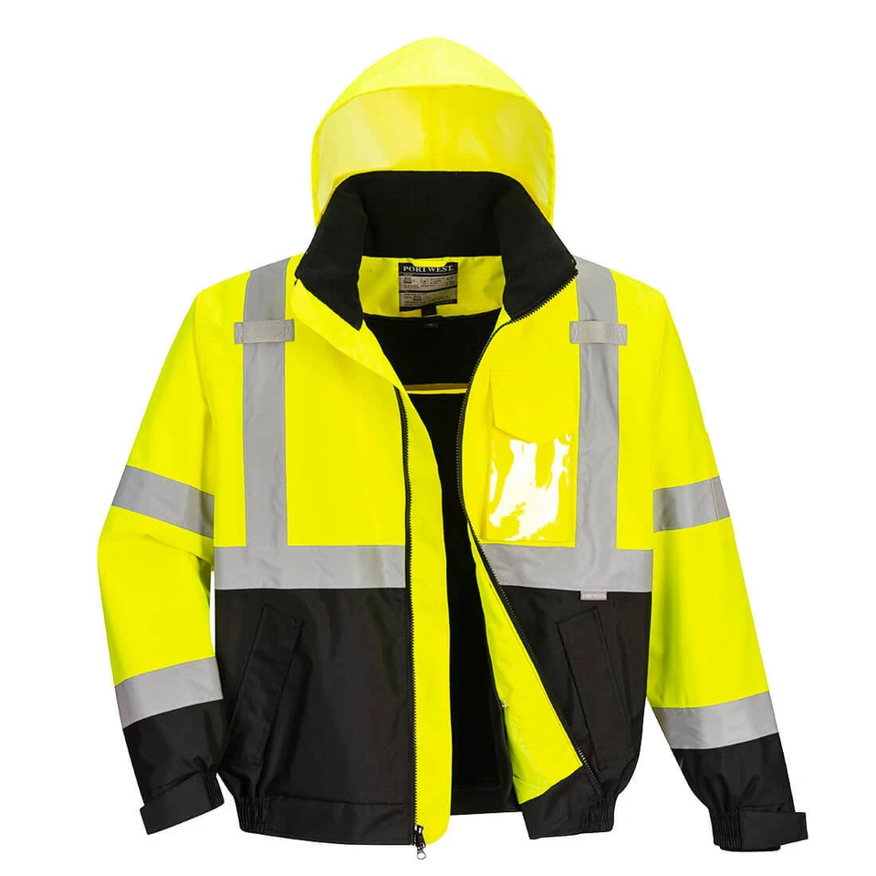Portwest US364 Hi Vis Premium 2-in-1 Bomber Hooded Waterproof Safety Jacket ANSI - Image 1 of 4