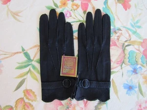 Vintage neu aus altem Lagerbestand neu mit Etikett ungetragen marineblau Baumwolle überbackene 8" Handschuhe --- Größe 6 1/2 - Bild 1 von 5