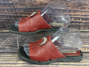 Sandalias sin cordones Brighton para mujer 7,5 M Beth rojas negras de cuero granulado zapatos - Imagen 1 de 9