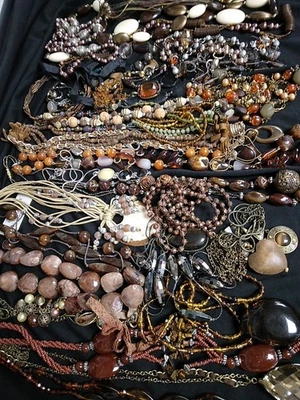 Costume Jewellery Mixed Bundle Job Lot BROWN tone Necklaces Beads Pendants 1.5kg - Image 1 of 4