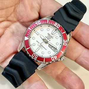 AUTHENTIC Vintage Seiko 5 Sea Urchin 41mm White Dial Divers Watch 7S36 03E0 RUNS - Picture 1 of 13