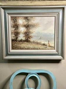 Vintage Original Öl auf Leinwand signiert Hancock gerahmtes Landschaftsgemälde 18x22 - Bild 1 von 24