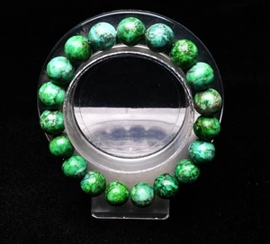 Bracciale perle tonde pietre preziose cristallo turchese verde naturale 10,4 mm AAA - Foto 1 di 6