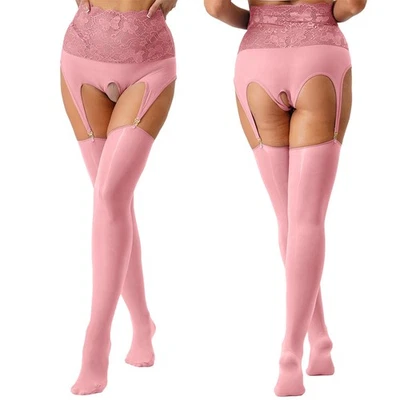 Women's Lingerie Floral Lace Open Crotch Pantyhose High Waist Hollow Out Tights - Image 1 of 4