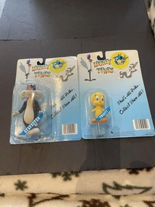 Vtg Sylvester & Tweety Action Figures Looney Tunes 1988 Lucky Bell WB Flocked - Picture 1 of 5