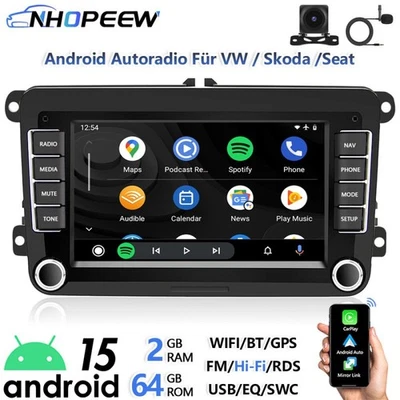 CarPlay 2+64GB Android 15 Autoradio GPS NAVI Für VW Touran 1T1 1T2 1T3 2003-2010 - Bild 1 von 4