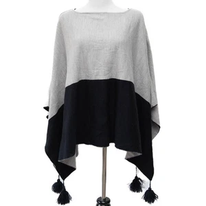 Ann Taylor Black & Gray Poncho With Tassels One Size - Picture 1 of 11
