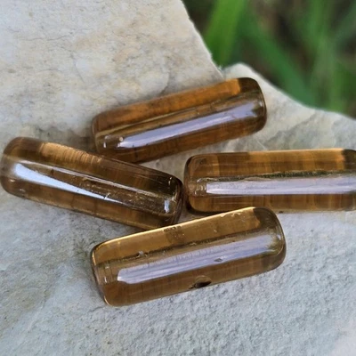 Cuentas de vidrio alemanas vintage de 20 mm | Tubo marrón té transparente, cilindro raro Foto 1 de 3