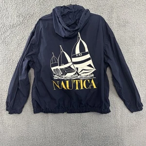 Vintage Nautica Windbreaker Jacke Herren M navy Segelboot Mesh gefüttert versteckte Kapuze 90s - Bild 1 von 17
