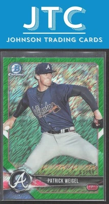 2018 Bowman Chrome Patrick Weigel Green Shimmer Refractor Atlanta #62/99 (EX) - Image 1 of 2