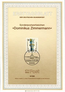 1985 Germany. Zimmermann, Architect. SG 2099. FDC. Ersttagsblatt 13/1985. Church - Picture 1 of 1