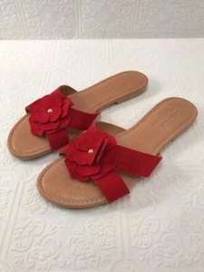Mila Paoli Women's Suede Red Flower Slide Sandals Size 10M, Made In Italy - Picture 1 of 6