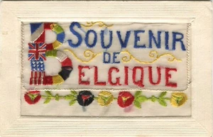 WWI, SOUVENIR DE BELGIQUE -Embroidered Silk Military Patriotic Postcard - Picture 1 of 2