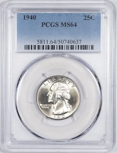 1940-P PCGS MS64 Uncirculated Washington Silver Quarter, Philadelphia Mint 37 - Picture 1 of 4