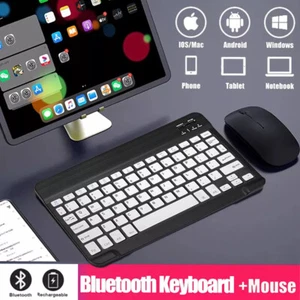 10" Rechargeable Bluetooth Wireless Keyboard And Mouse For PC Laptop Tablet Mac - Picture 1 of 13