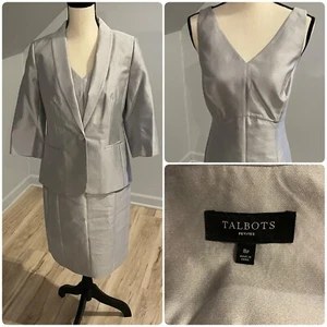 Talbots Silk Blend Dress Jacket Suit Size 8 Petite Gray Lined Old Money - Picture 1 of 13