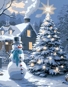 Christmas Paint by Number for Adults. Snowman and Christmas Tree Paint by Number - Picture 1 of 12