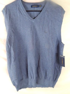 Men’s Club Room Sweater Vest, Blue 100% Cotton, V-neck, Size L - Picture 1 of 3