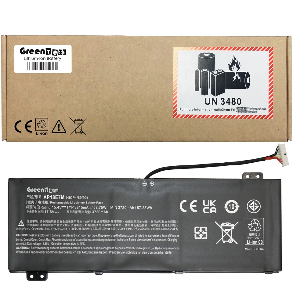 GREENTECH AP18E7M KT.00407.009 BATT ACER A715-74G AN517-51 AN515-54 58WH AP18E8M Foto 1 de 1