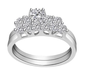 I1 H 0.91 Ct Natural Diamond Bridal Engagement Ring Set 14K White Gold RS 7-11 - Picture 1 of 6