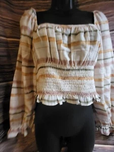 NWT Grade&Gather Crop Top SZ Medium Brown Stripes 100% Cotton - Picture 1 of 6