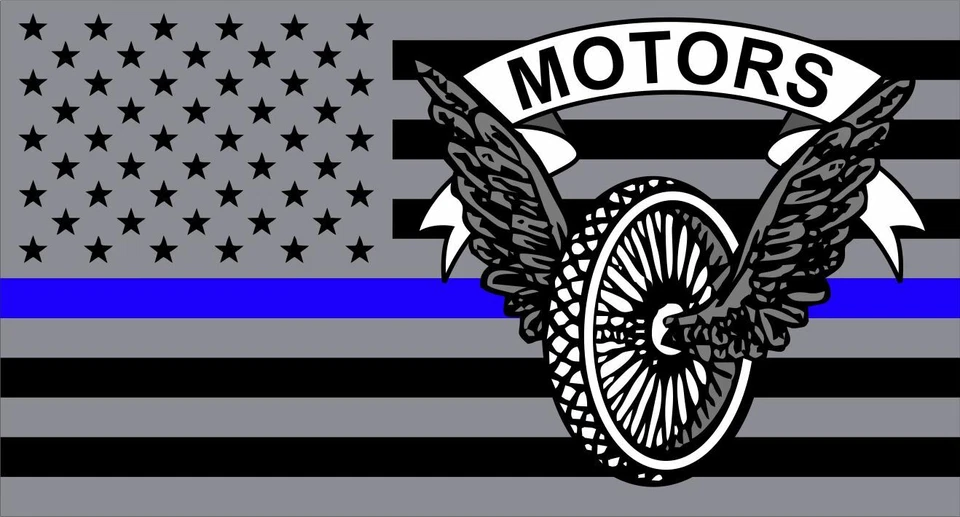 TACTICAL GEAR JUNKIE Police Motors USA Flag Thin Blue Line - 4.5x2.5 inch Sticker