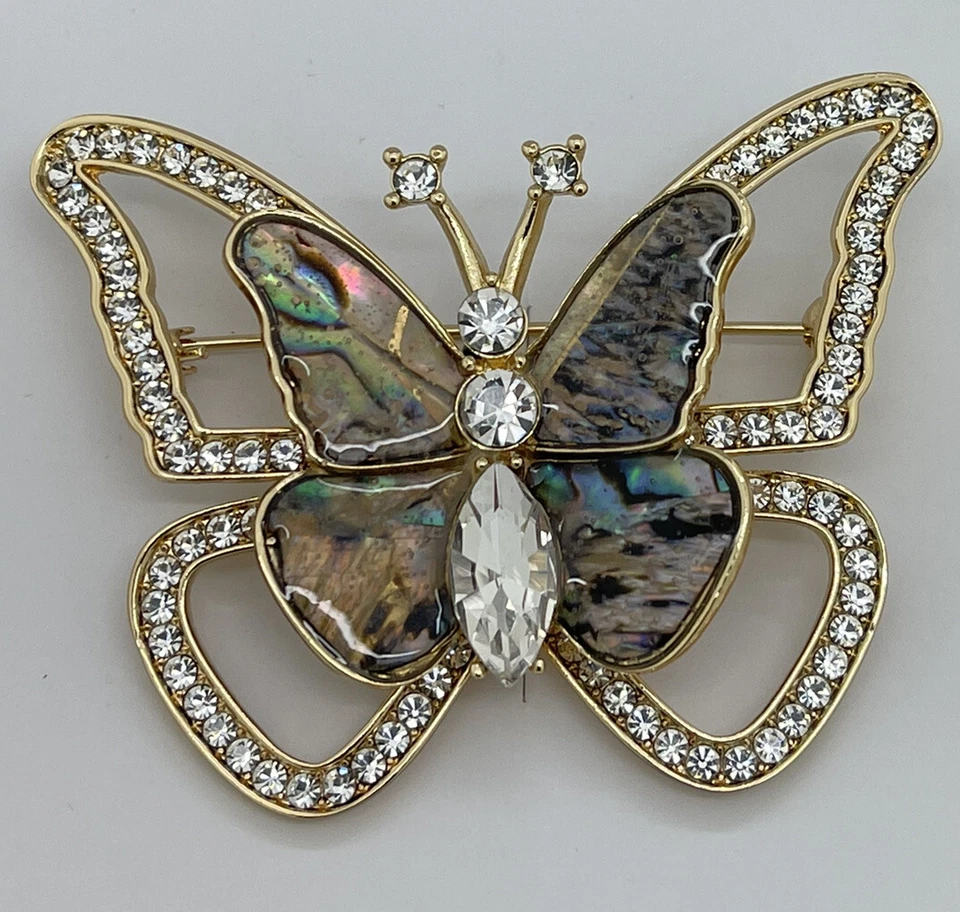 Charter Club Brooch Gold-Tone Crystal and Abalone Butterfly Pin - Image 1 of 1