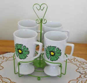 Tazas de café vintage MCM azul margarita pedestal con soporte ~ Juego de 4 ~ - Imagen 1 de 11