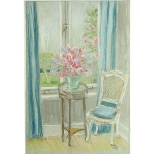 Original UnFramed Floral Interior Pastel Still Life Painting Margaret Ricketts - Picture 1 of 4