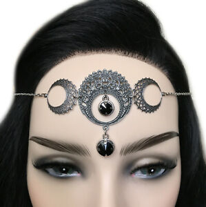 Triple Moon Goddess Pagan Silver Headpiece Headdress Circlet Crown Gothic Wiccan