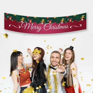 Muérdago Acebo Fiesta de Navidad Feliz Decoraciones Fiesta Banner PERSONALIZADO - Imagen 1 de 5