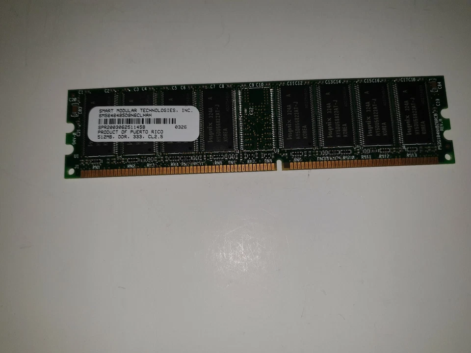HYNIX 324A, PC2700 512MB, DDR1 , 333MHZ ,CL2.5 , 184-pin, 16chip ,HY5DU56822AT-J - Image 1 of 2