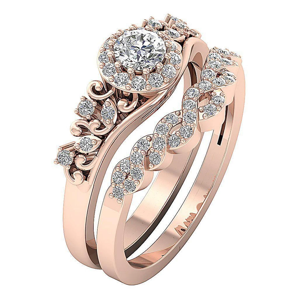 Designer Bridal Engagement Ring VS F 0.80 Carat Lab Grown Diamond 10K Rose Gold - Image 1 of 4