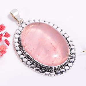 Quarzo Rosa Gemma Vintage Handmade 925 Ciondolo Placcato Argento 2.2 " rj-8570 - Foto 1 di 6