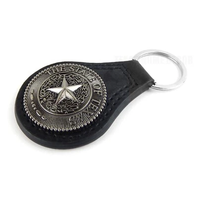 Black Leather Key Fob Silver The State of Texas Star Seal Concho - Image 1 of 4