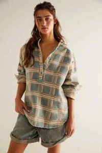Free People We The Free Arizona Sky Pullover Top In Plaid S 6 Women's NEW 38675 - Picture 1 of 9