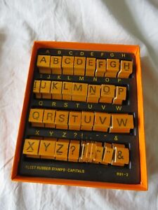 Vintage set of wooden stamps in box complete alphabet in capitals