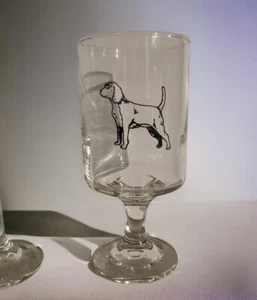 Vintage Pair (2) Hunting Dog Drinking Glasses Tumblers Wine Glass Goblets 1970s - Picture 1 of 9