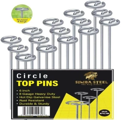 6 Inches Circle Top Pins 8 Gauge STRONG Galvanized Landscape Staples Fabric SOD - Image 1 of 2
