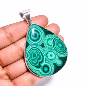 Malachite Pendant Solid 925 Sterling Silver Beautiful Gemstone Pendant A-67 - Picture 1 of 4