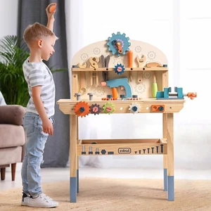 ROBOTIME Werkzeugbank für Kinder Spielzeug Große Werkbank Holz Werkzeugbank Set - Bild 1 von 9
