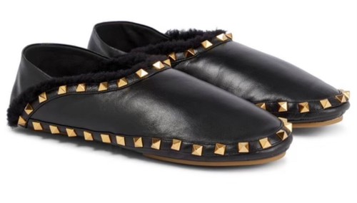 Scarpe pantofole piatte Valentino Garavani Shearling Rockstud Ballet $890 RARE EU 40