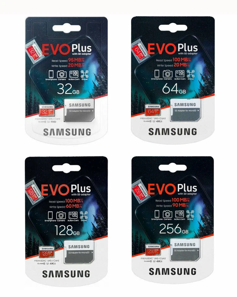 Samsung EVO Plus 32GB 128GB 256GB MicroSD SDHC Memory Karte C10 100Mb/s TF Card - Bild 1 von 4