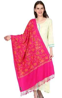 Paisley Wool Jamavar Shawl Pink Gold Jacquard Pashmina Stole Jamawar Wrap Large - Image 1 of 3