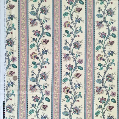 VTG Jacobean Floral Stripe Decor Fabric Multi On Ivory House N Home 1985  2 YDS - Image 1 of 4