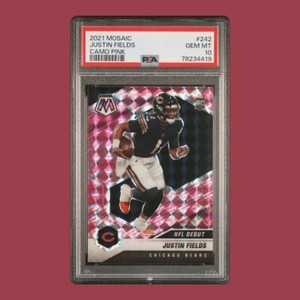 2021 Mosaic NFL Debut Camo Pink Prizm Justin Fields #242 PSA 10 RC CHI Bears